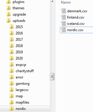 Screenshot - file structure with folder nordic in upload-folder