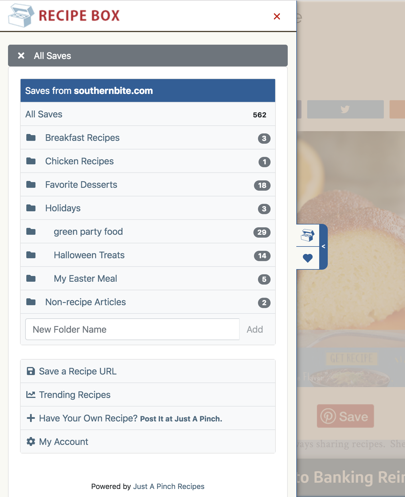 Organize recipes into custom folders.