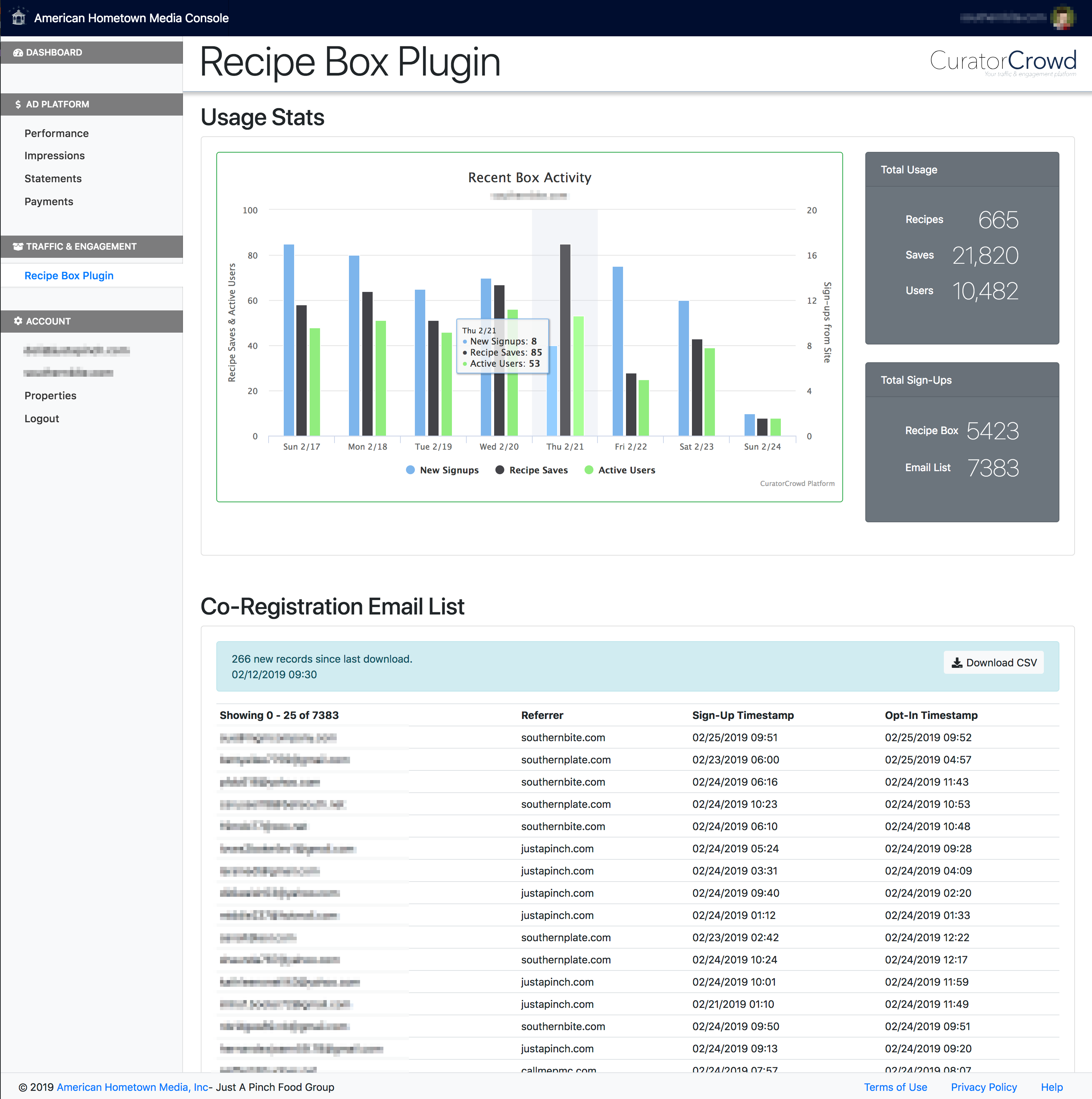 Co-Registration, usage stats, and customization are available when you register your site at console.americanhometownmedia.com.