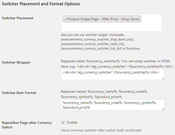 Currency Switcher for WooCommerce - General - Exchange Rates Final Price Correction.