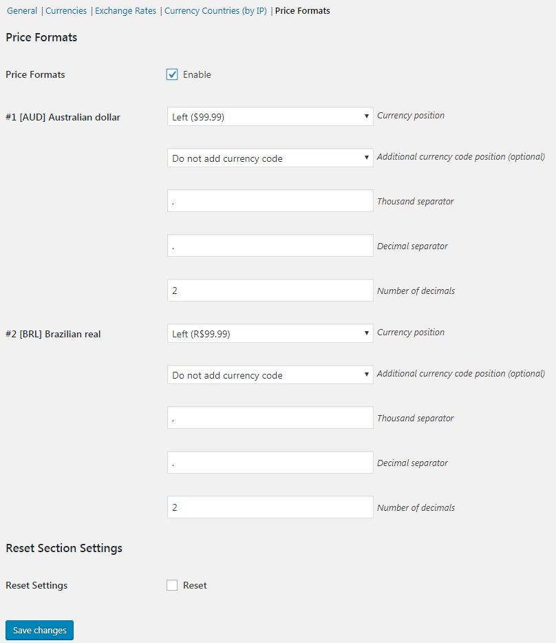 Currency Switcher for WooCommerce - Languages.