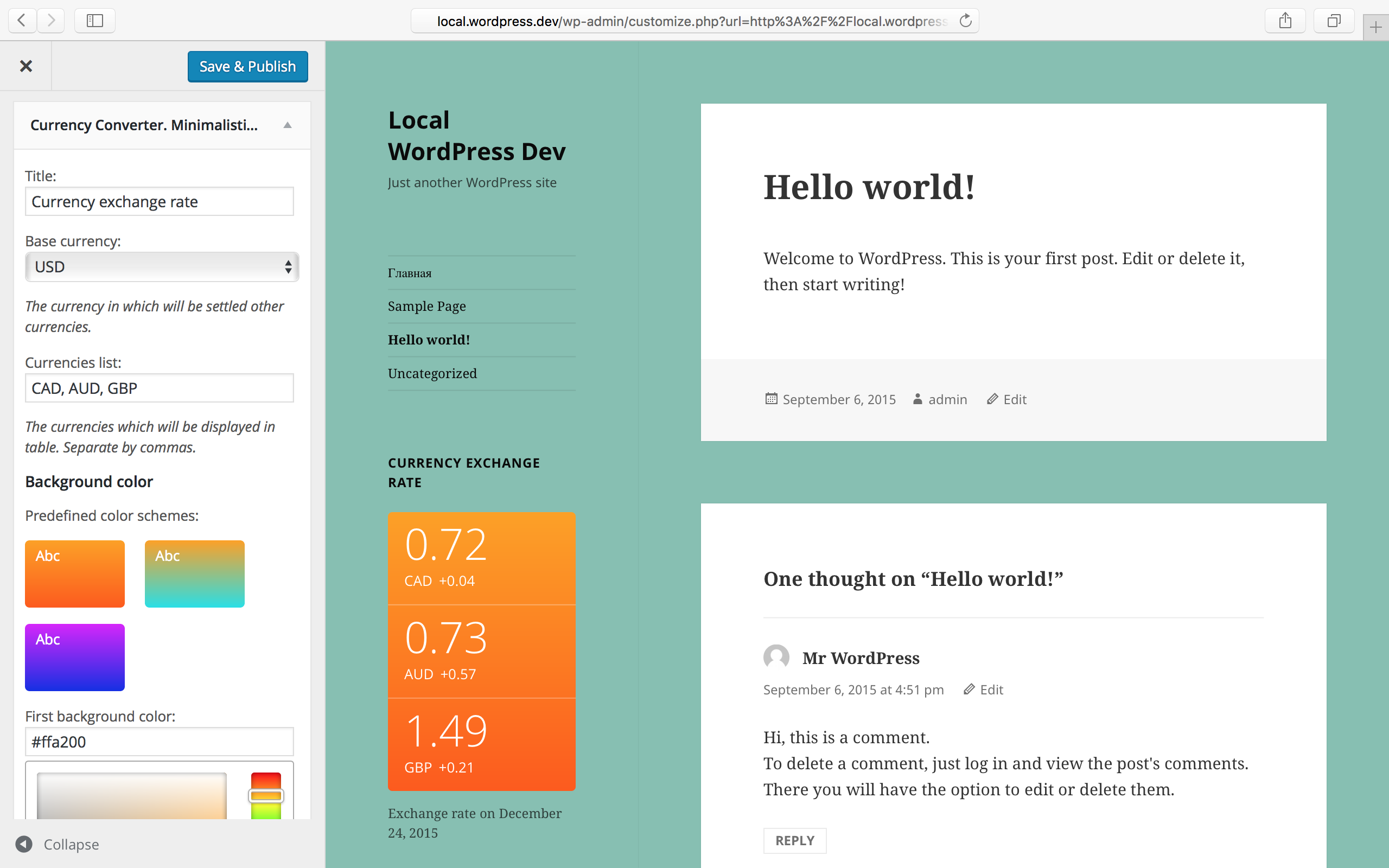 Minimalistic widget in colorful theme.