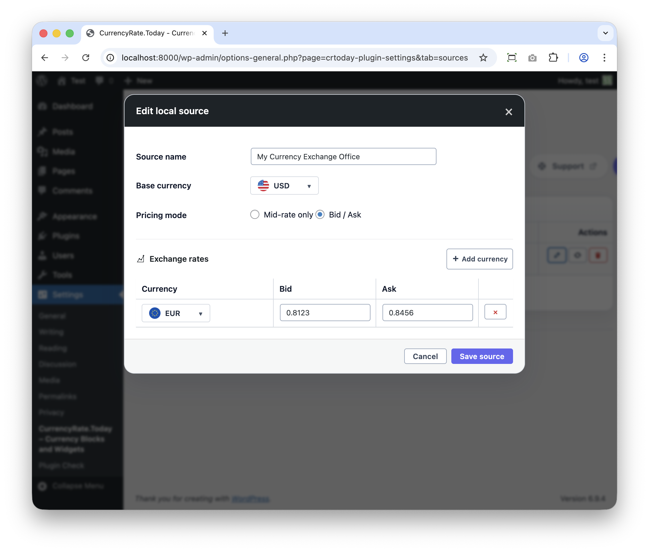 Ticker builder for creating scrolling exchange rate tickers with custom currency pairs.