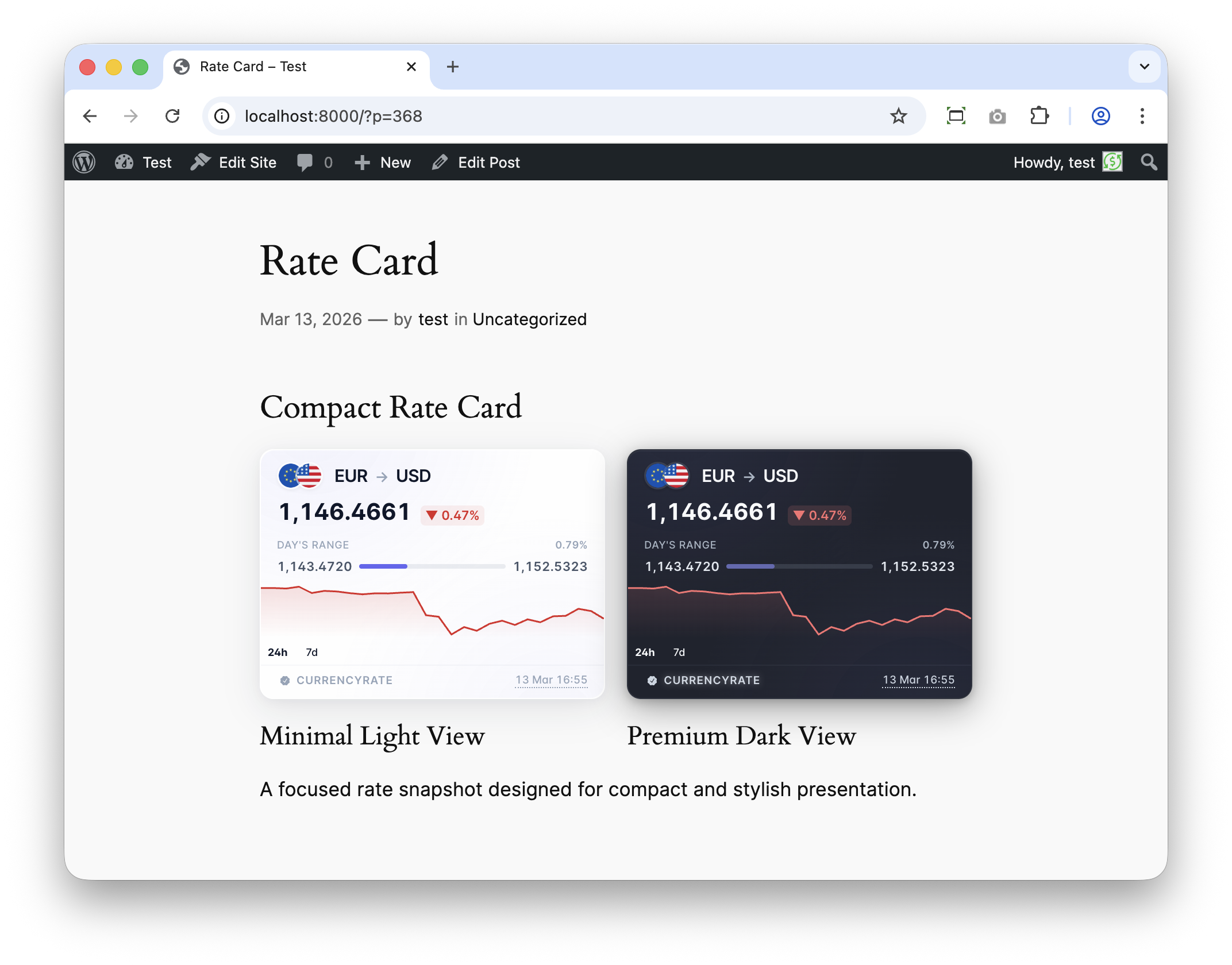 Currency Converter builder with live preview and simple controls for source, amount, and currencies.