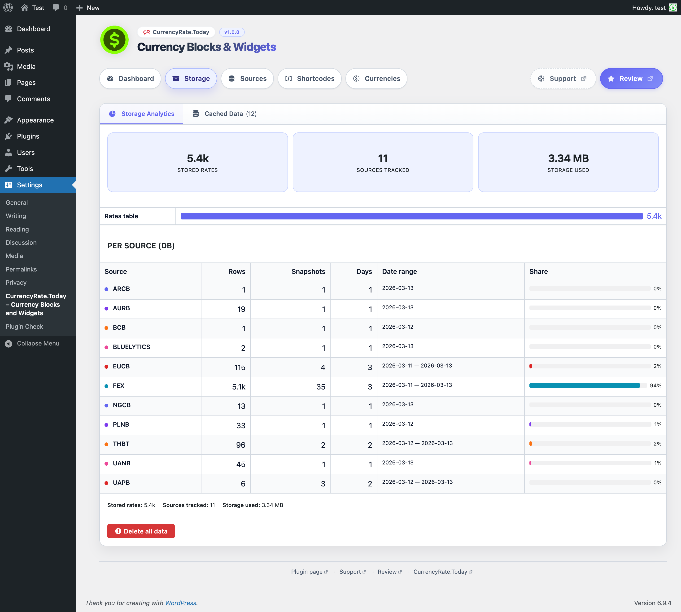 Currency manager with a large searchable list of currencies, symbols, flags, and usage status.