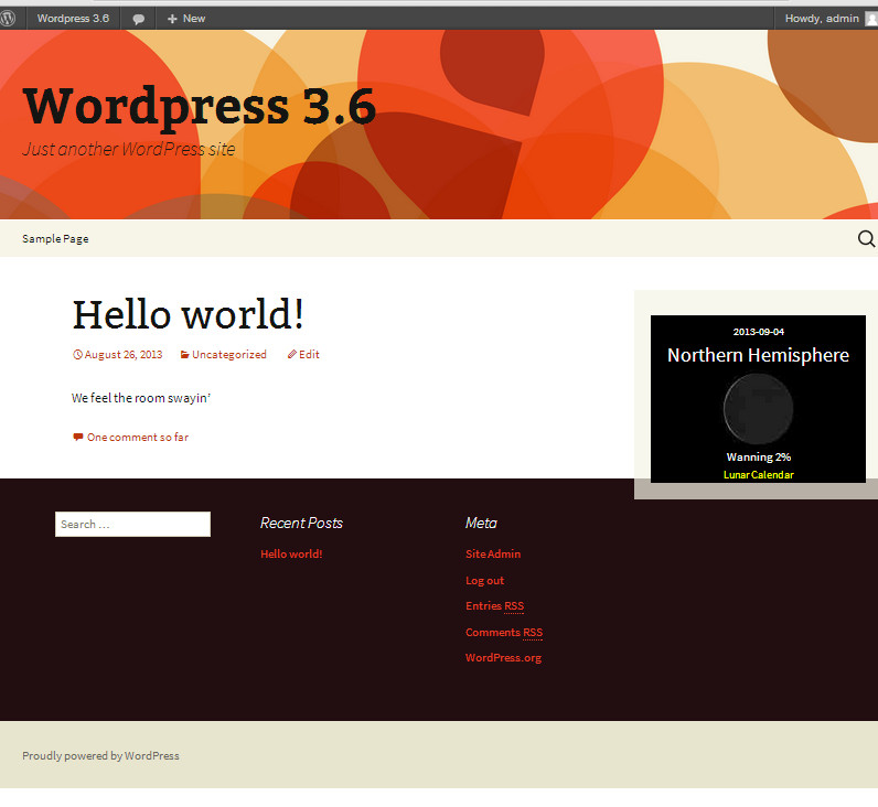 Current Moon widget for Northern Hemisphere as seen in WordPress 3.6 sidebar.