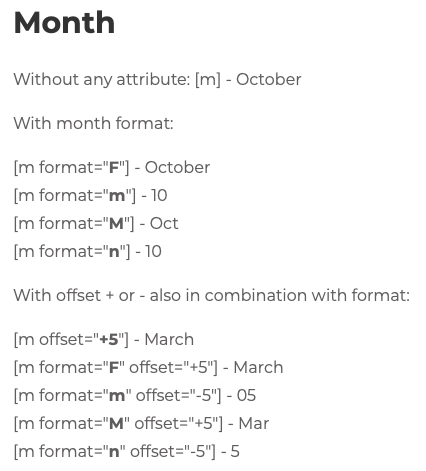 Month shortcode.