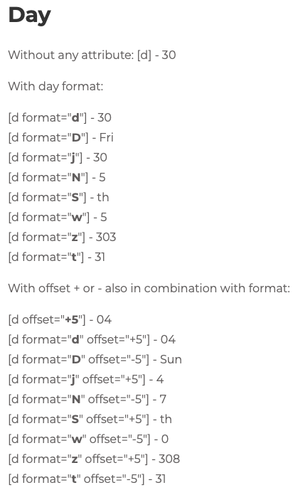 Day shortcode.
