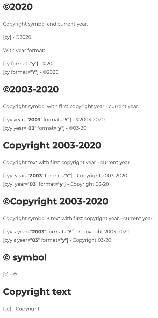 Copyright shortcode.