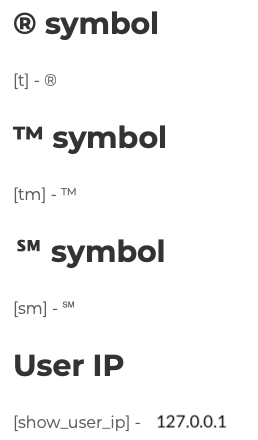 Symbols and IP shortcode.