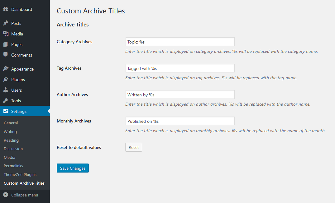 Plugin Settings