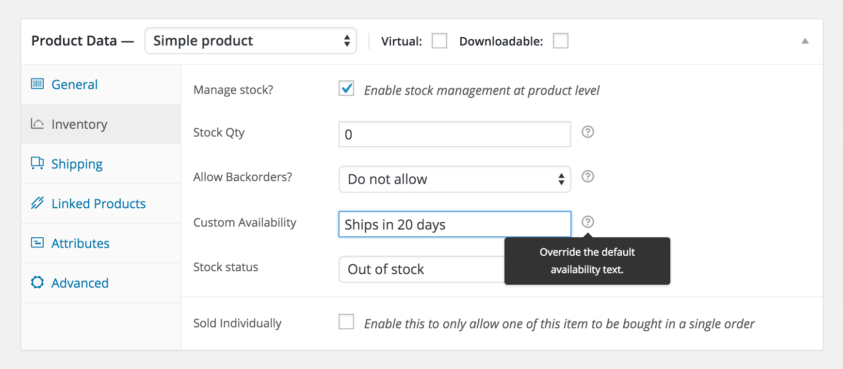 Product stock edit view