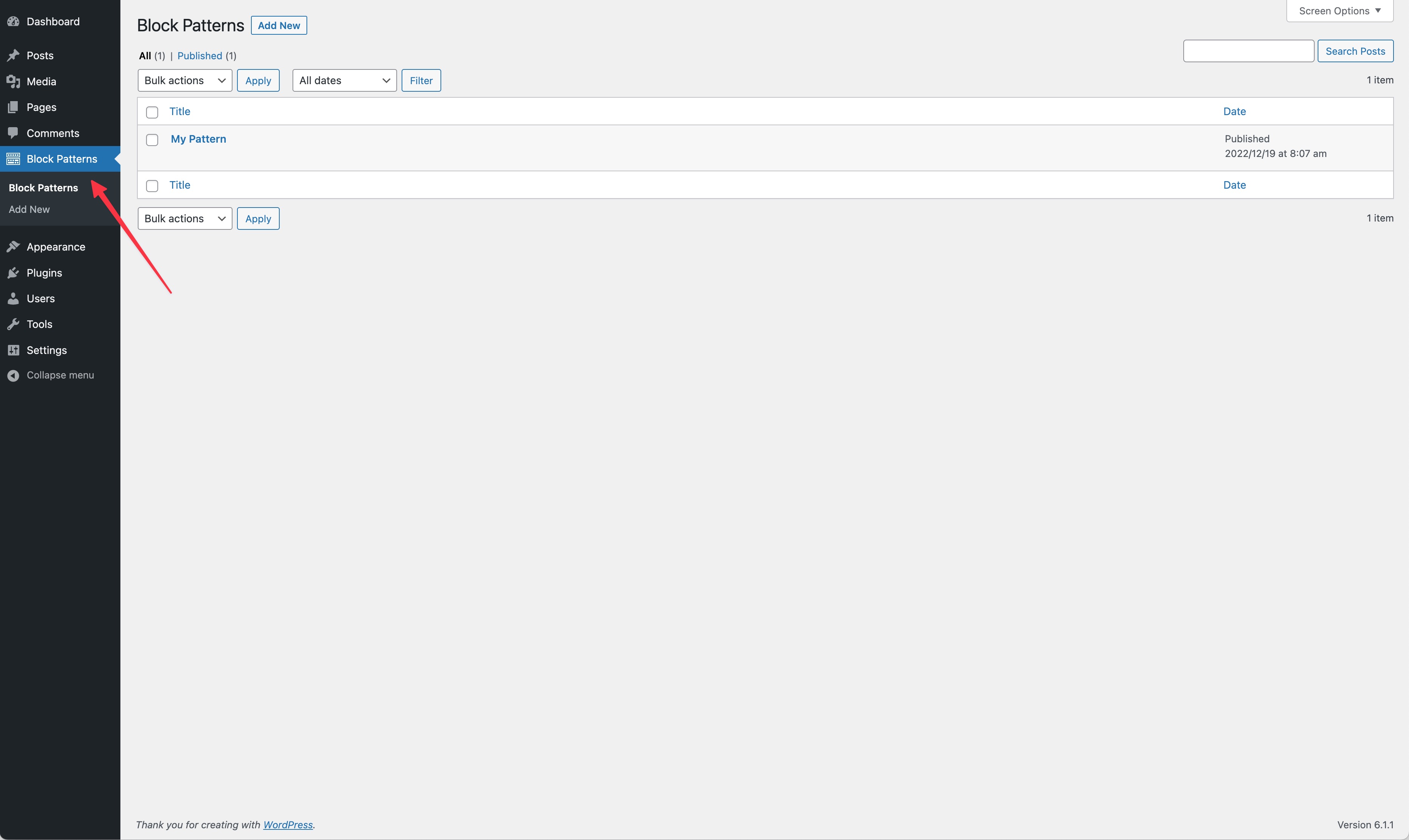 View all `Block Patterns`.