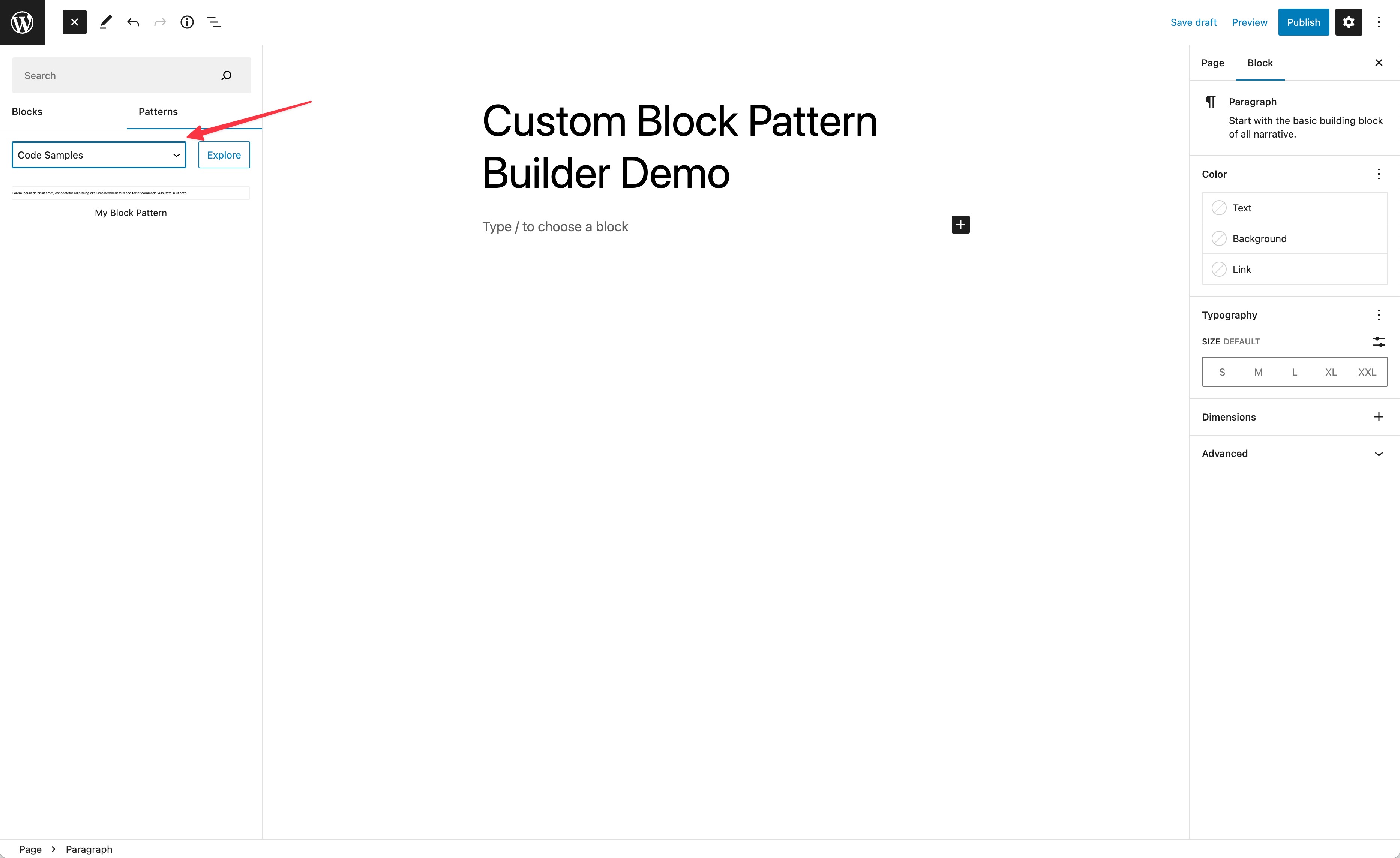 Insert Block Pattern