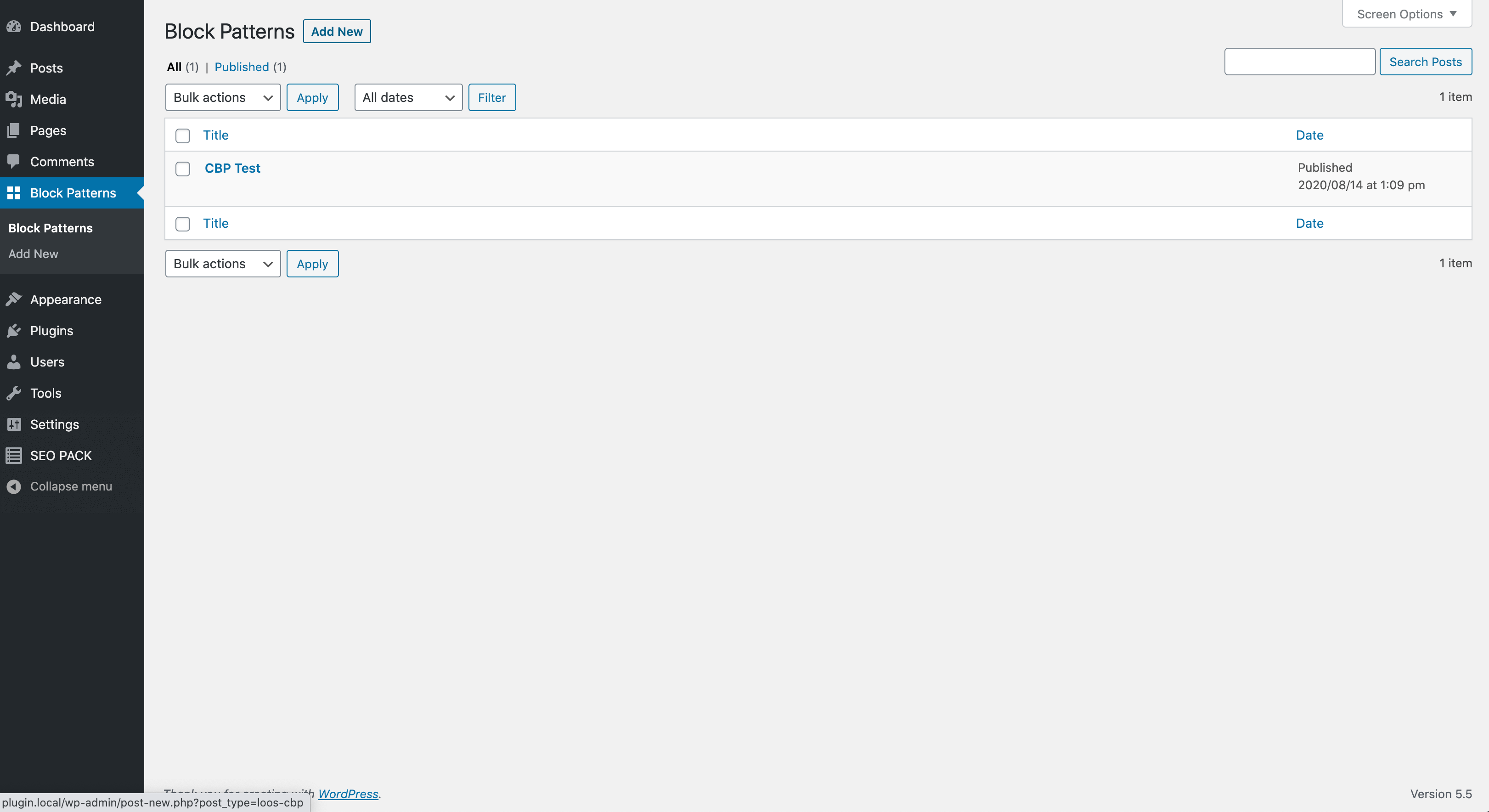 Move to the "Block Patterns" in the admin menu