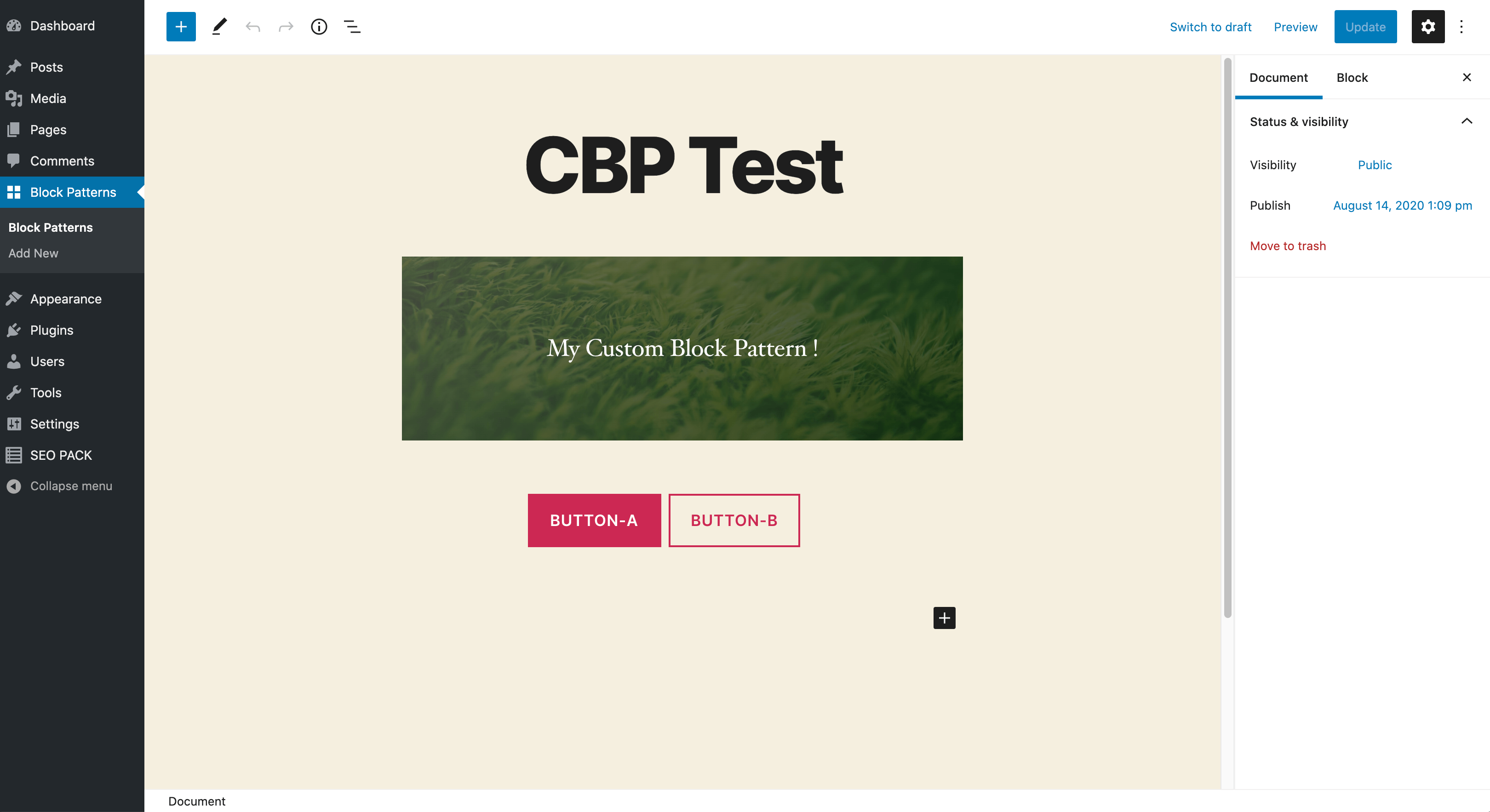 Edit the "Block Patterns" post.