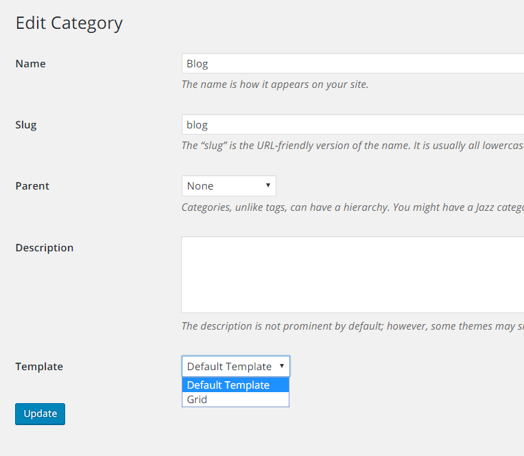 Assigning custom templates to categories