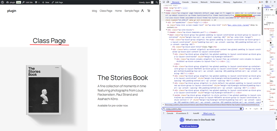 WooCommerce Shop page with custom body class