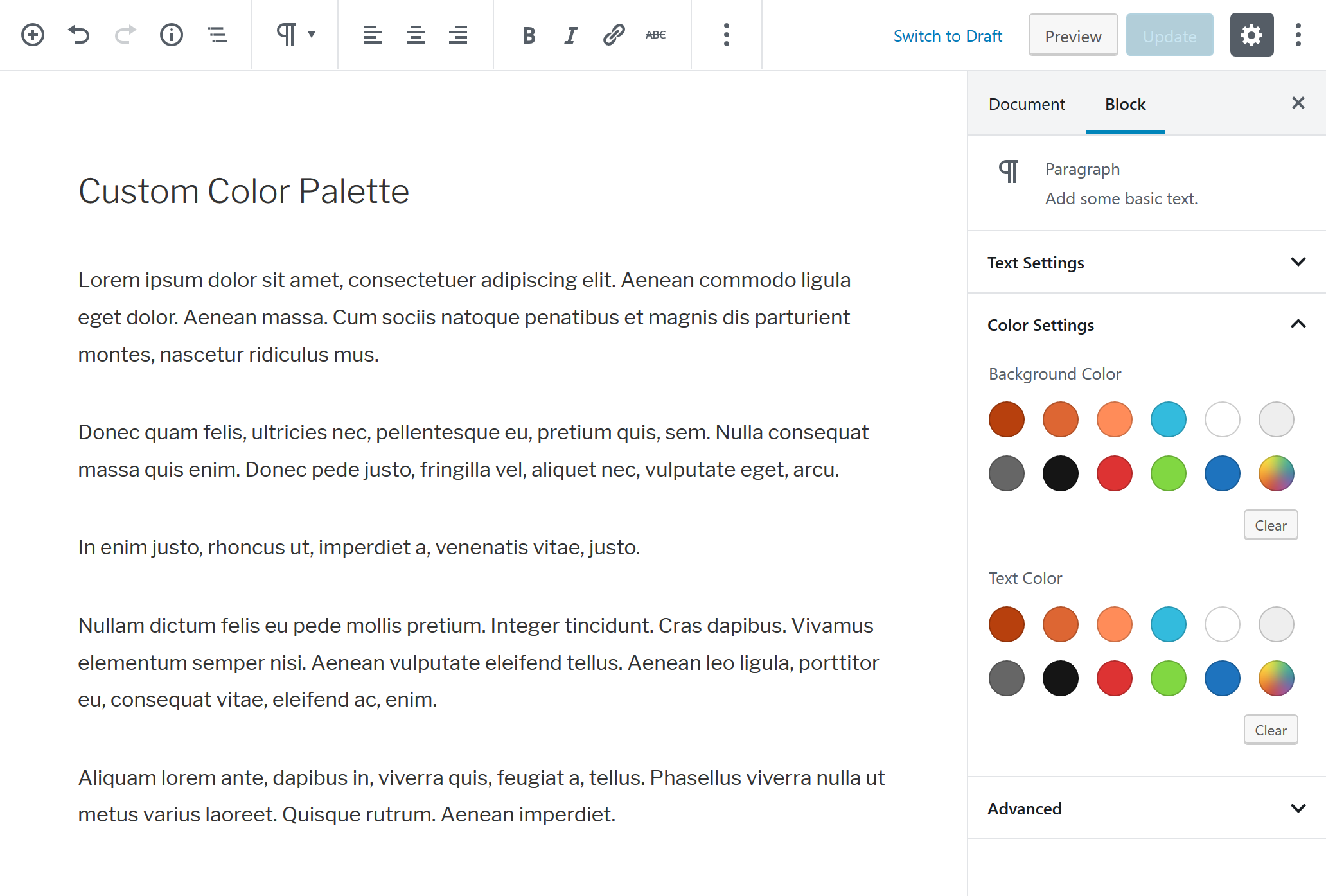 Gutenberg Color Palette