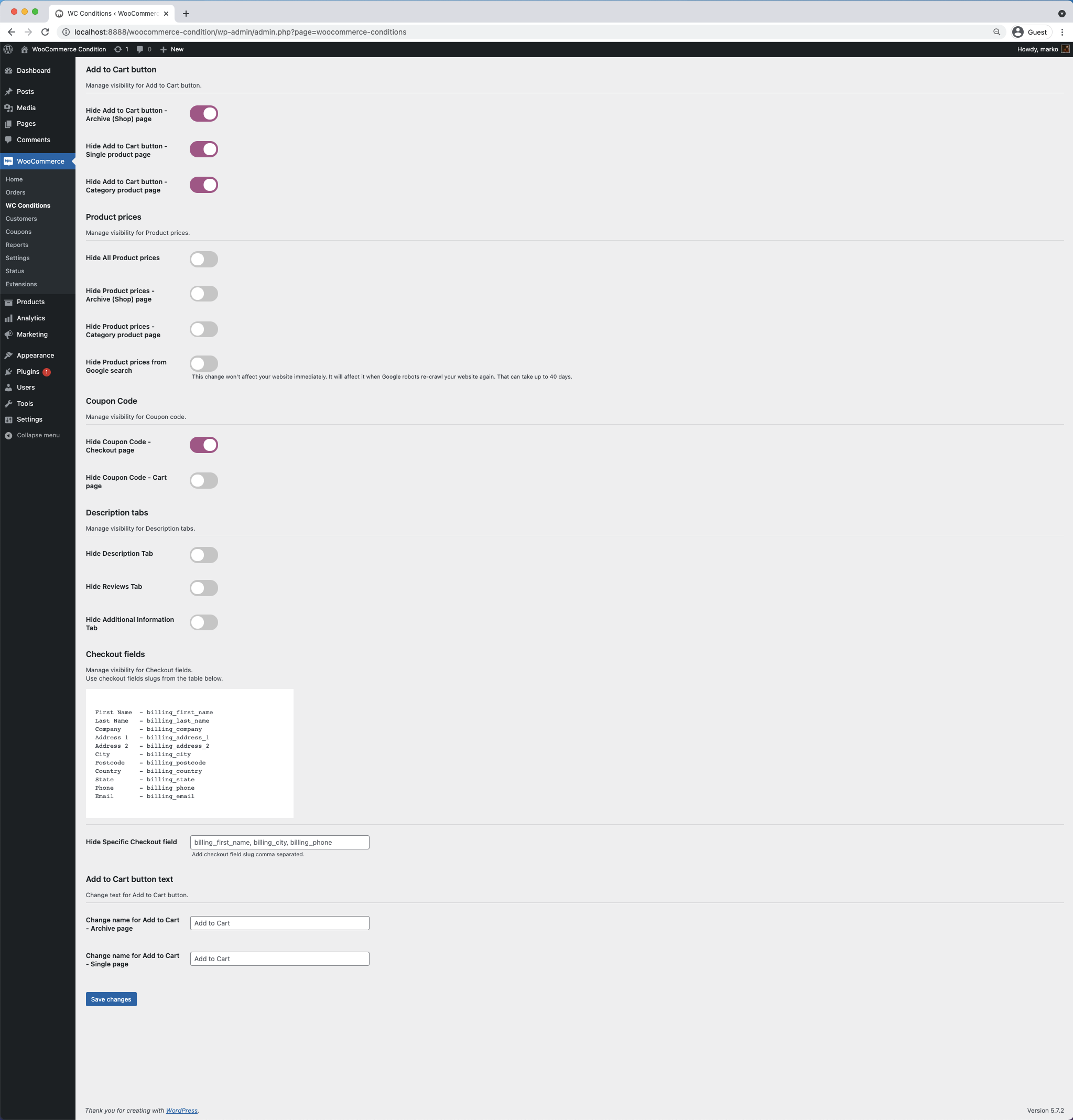 General page settings