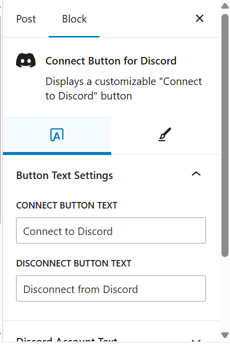 The button text placeholder settings