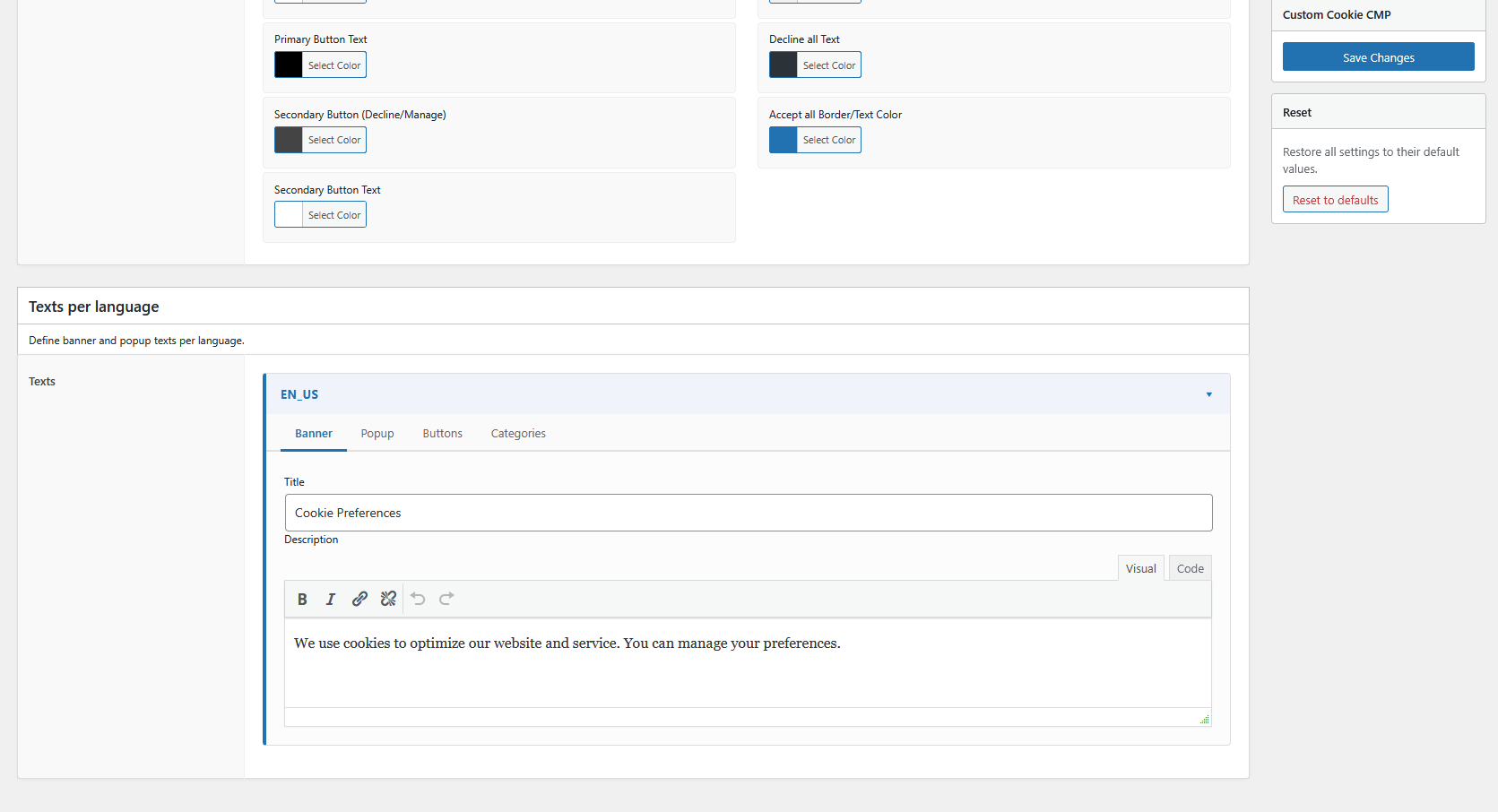 Elegant and responsive frontend cookie preferences modal with granular consent controls.