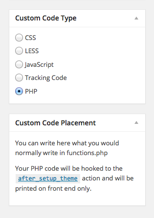 PHP Custom Code options