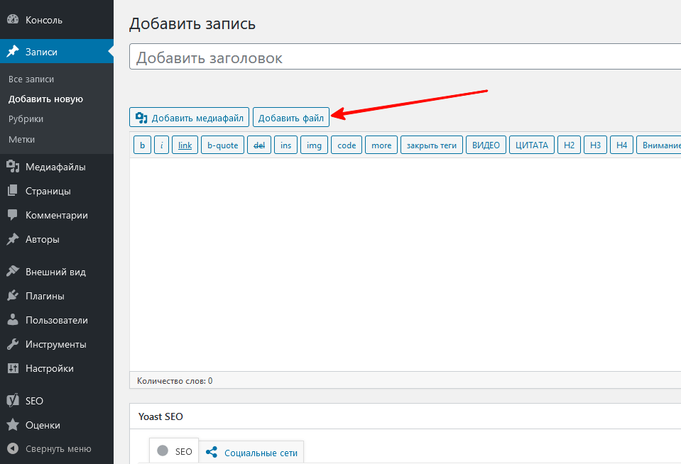 The add file button in the admin panel.