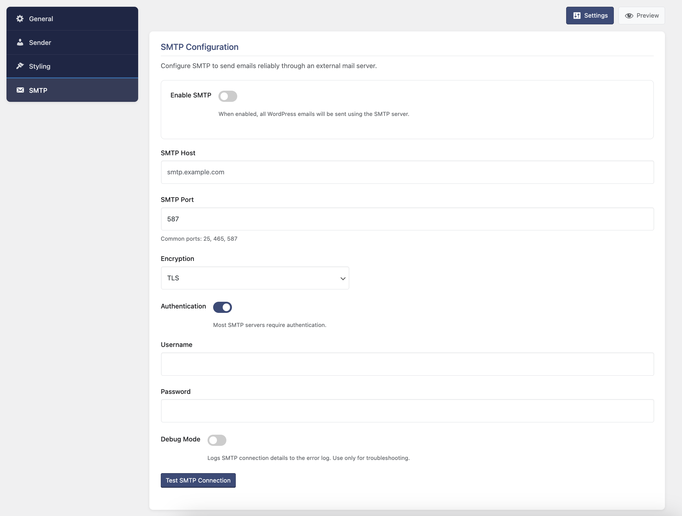 SMTP Configuration - Configure SMTP settings for improved deliverability
