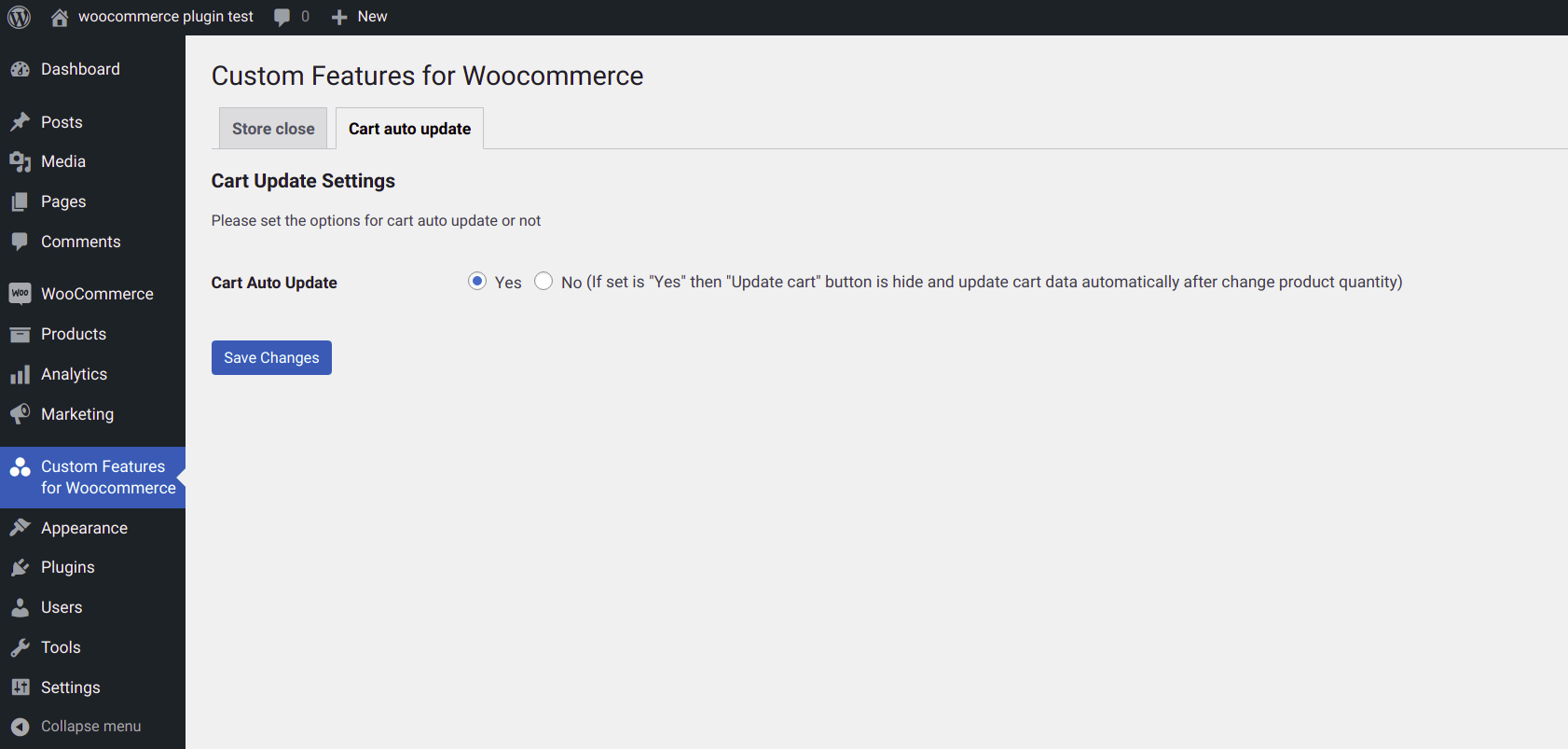 In admin panel cart automatically update setup.