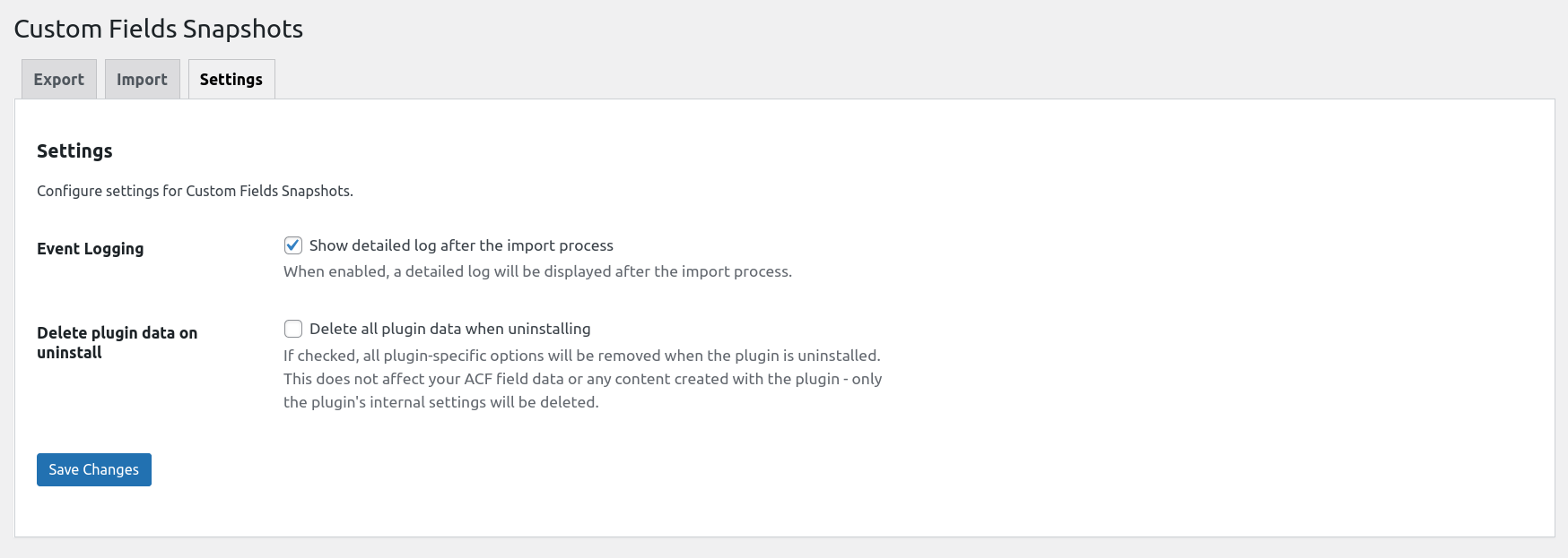 Settings page - Configure plugin settings