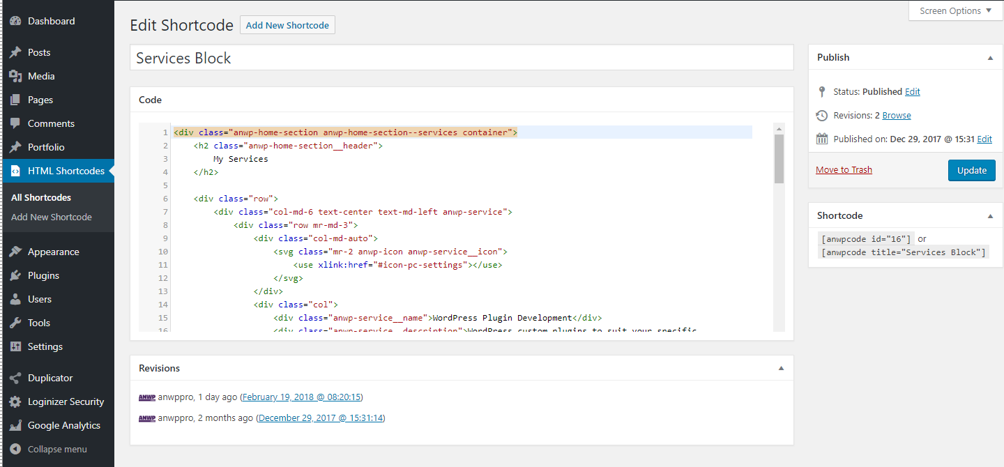 Create and Edit shortcode.