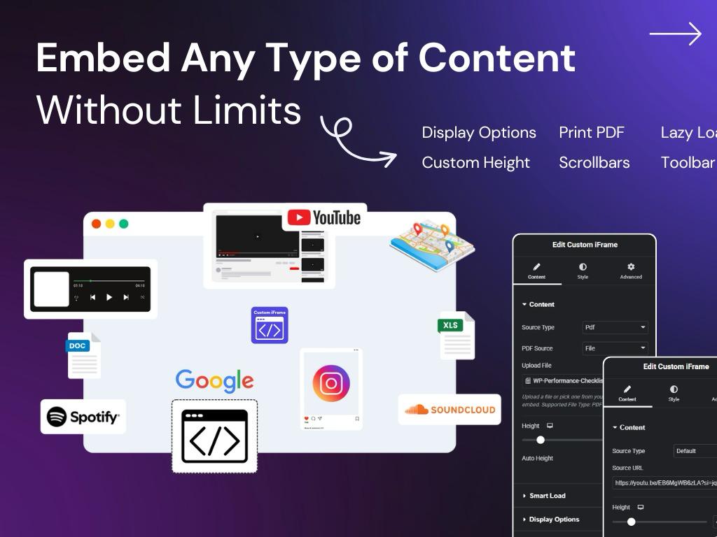 **Embed Videos** – Video Player ( Youtube, Vimeo, etc.).