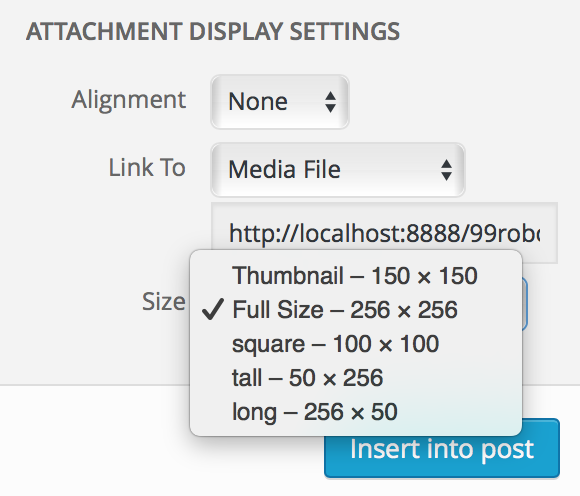 Select your image size when inserting image into a post
