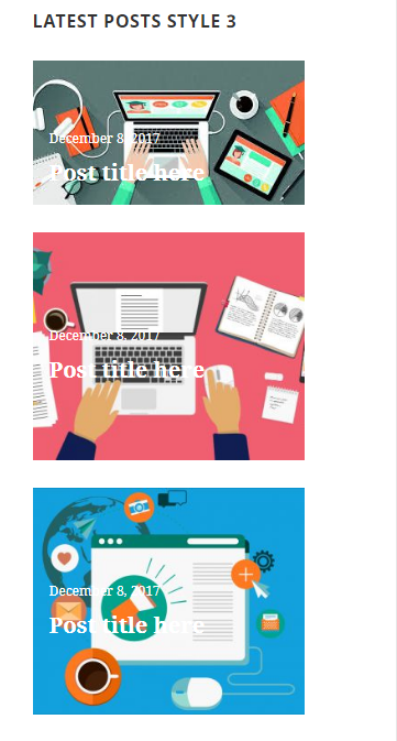 Latest Posts list showing post title and feature image in background.