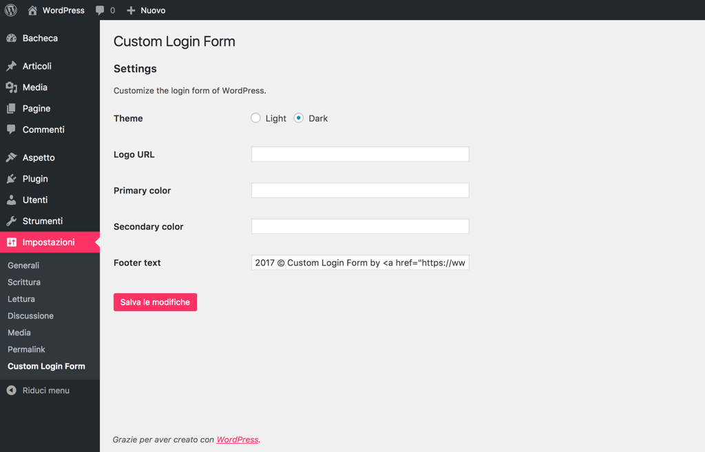 An example of the Option Page.