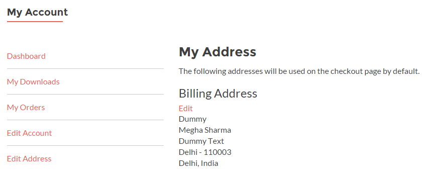 This screenshot shows how "Edit Address" looks on My Account page.