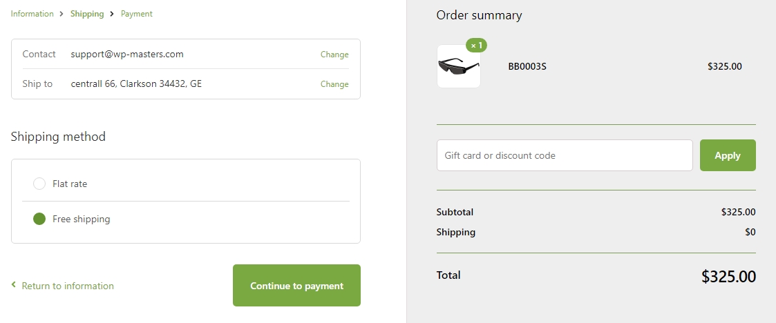 Select Shipping method