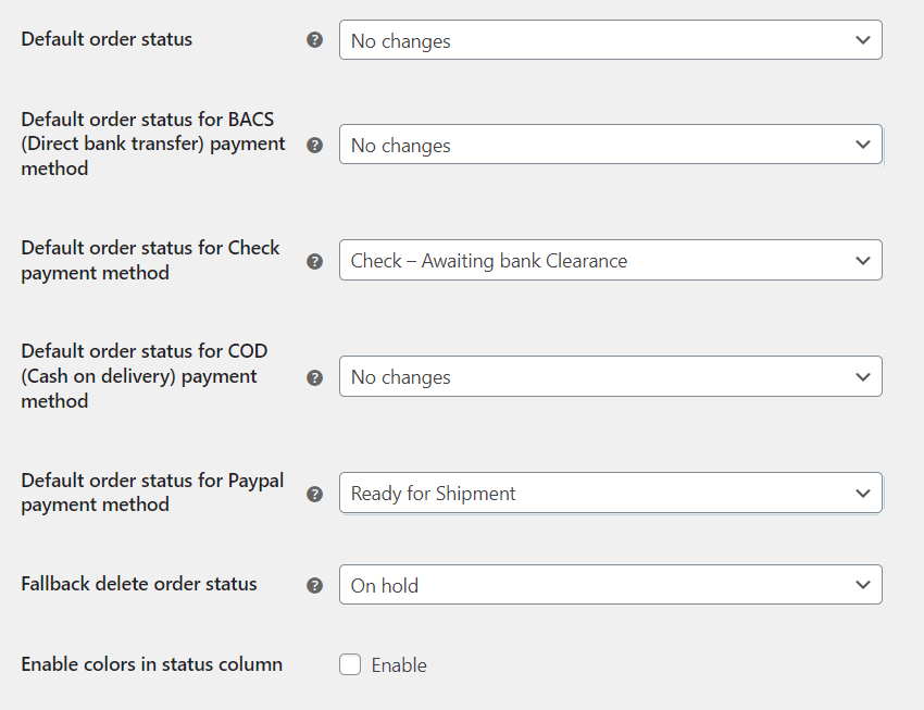 Set Default Order Status.