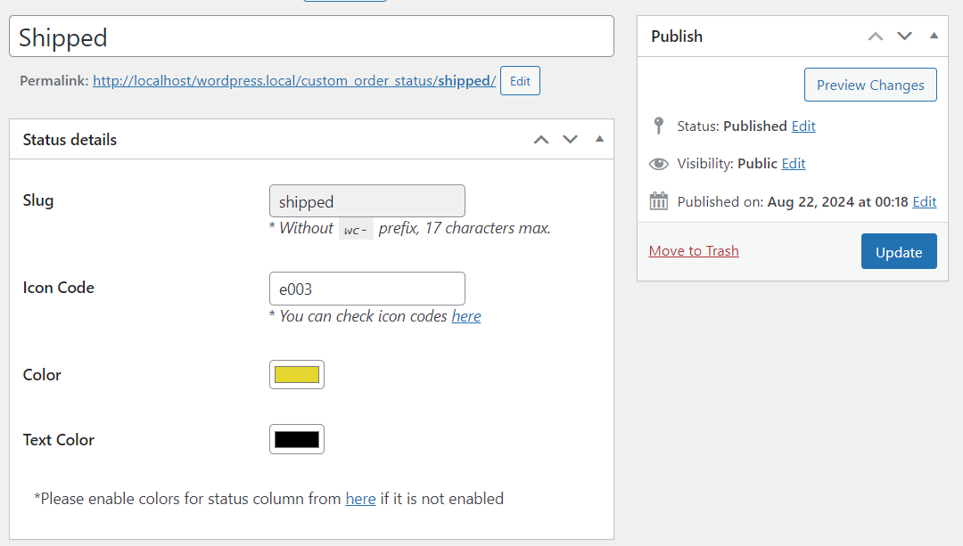 Add New Custom Status.