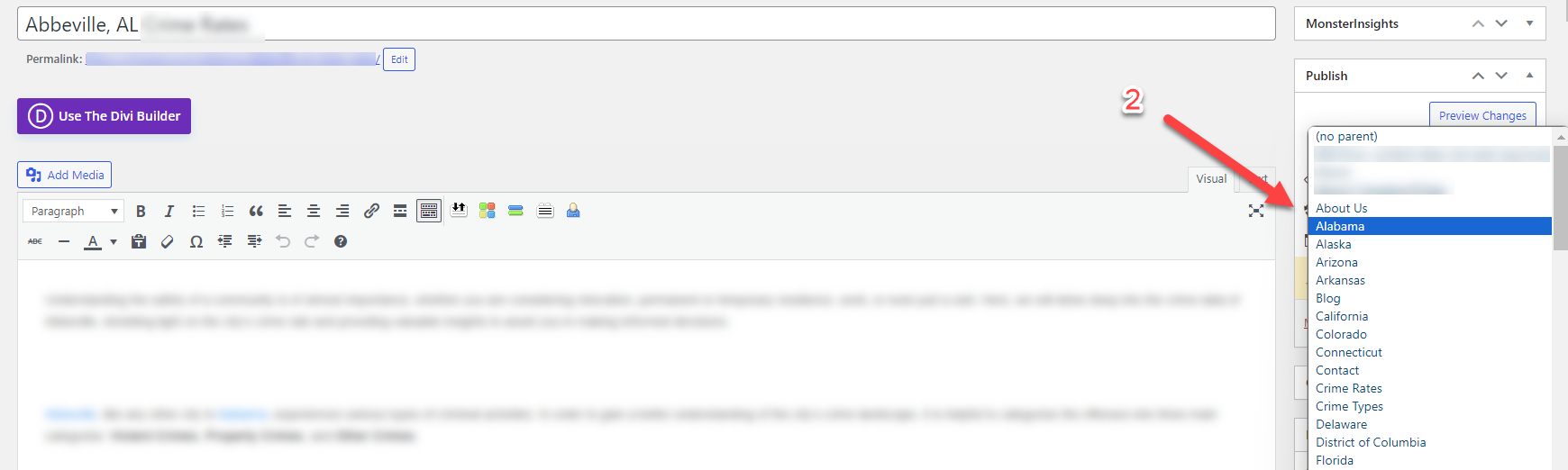 After activating the plugin, you'll be able to streamline the pages displayed in the page attributes box to show only the top-level pages. Allowing you to add this page under Alabama, or Alaska or any other state's page. This feature not only saves you time but also helps preserve your mouse wheel lifespan! 😄.