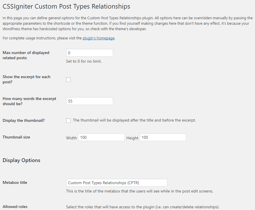 The default settings panel.