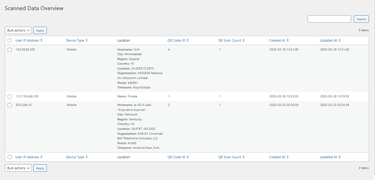Export QR Code Table Records