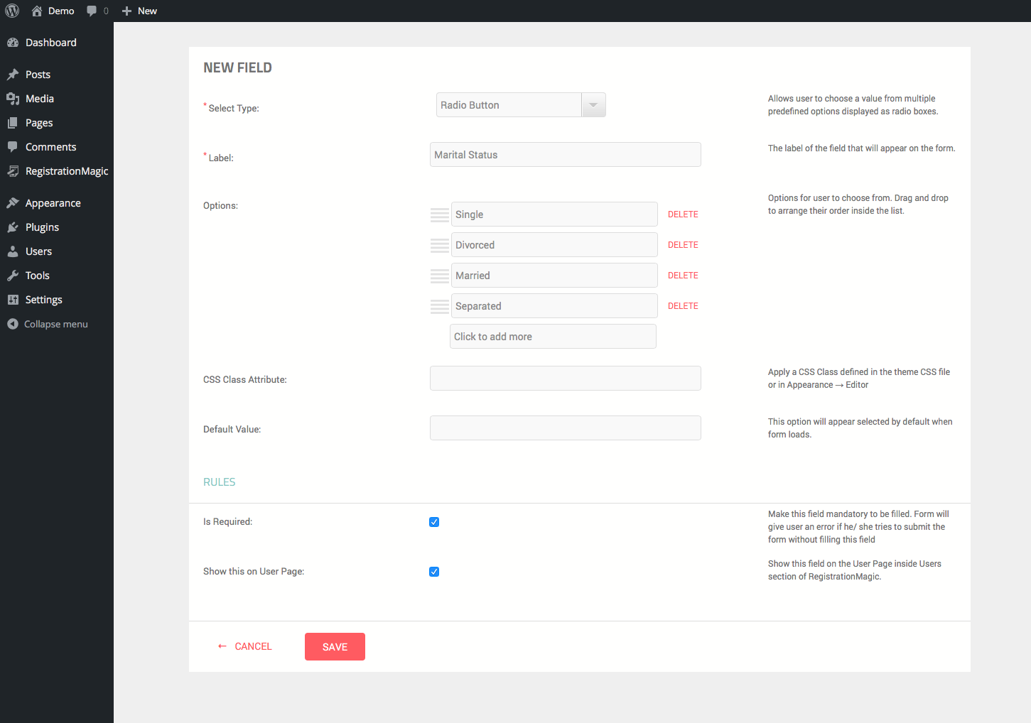 A simple user registration form with payment option.