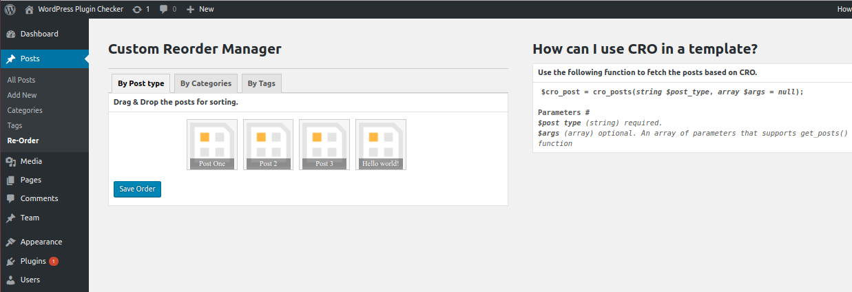 CRO manager - Sort posts in custom order