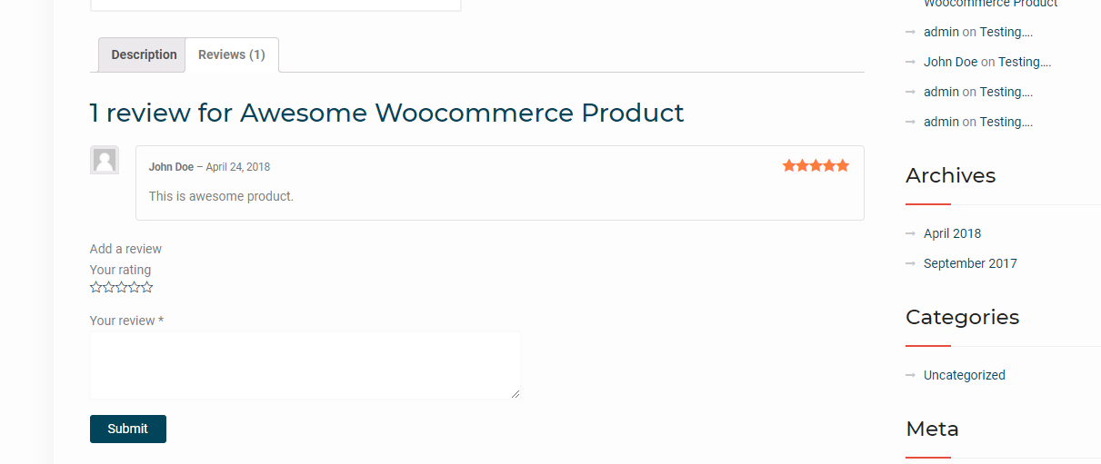 Review on Product Page