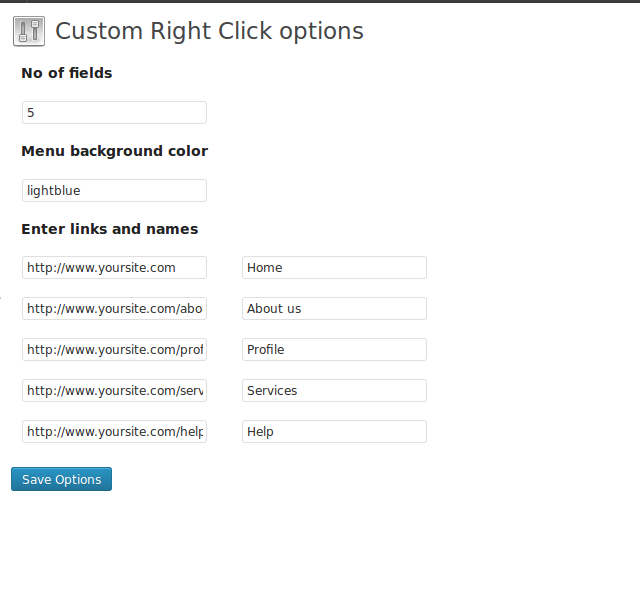 Admin - options to set
