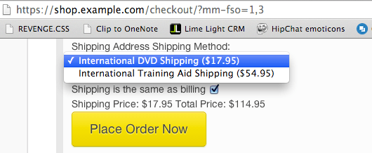 Shipping options filtered.