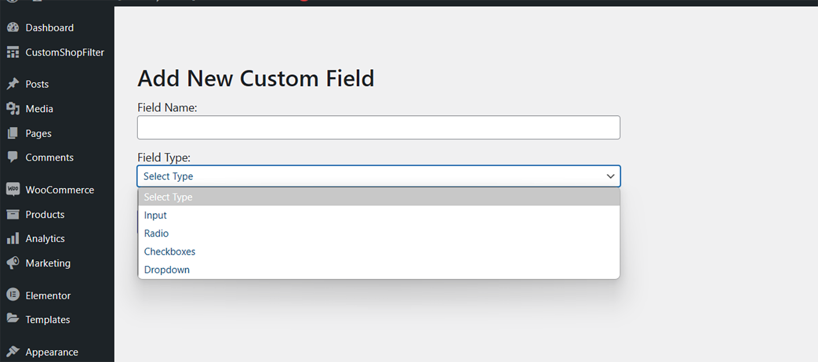 **Add new custom field by admin dashboard