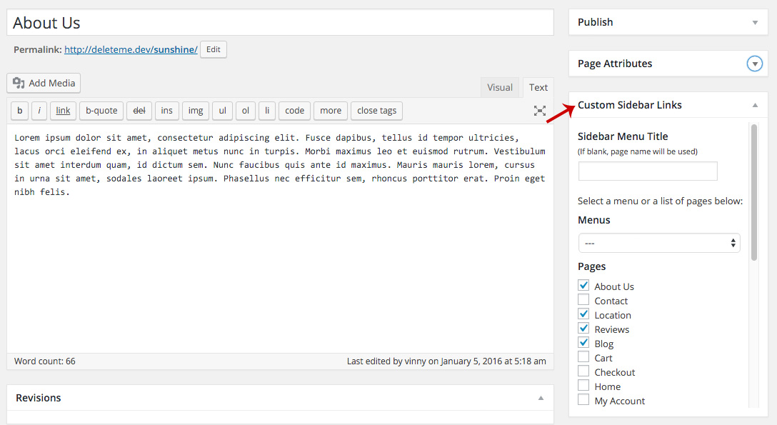 Edit page view.